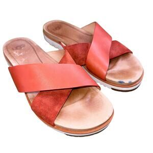 UGG Women's Kari Cinnamon Leather and Suede Cross Strap Slides Sandals Size 8